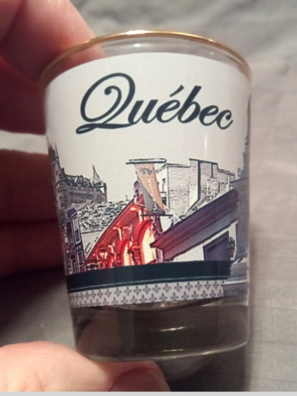 Vintage Collectible Quebec City / Ville de Québec Gold Rim Souvenir Shotglass